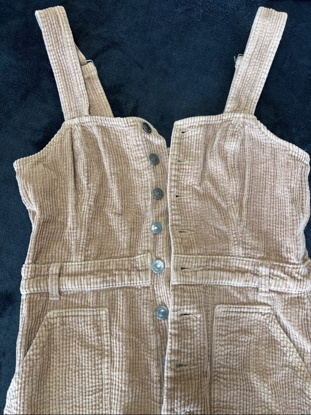 aerie Light Tan Corduroy Button-Front Jumpsuit